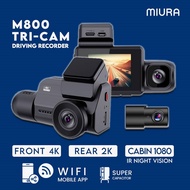 MIURA M800 3-Channel E-Hailing Dash Cam 4K+2K+1080P Built-in GPS WiFi App 64GB Memory included