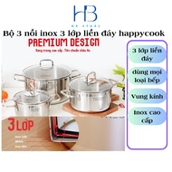 Bộ nồi inox 3 lớp đúc liền đáy cao cấp inox 304 Happycook vung kính tiêu chuẩn châu âu