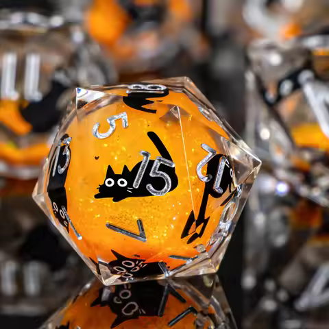 Cat Resin Dice Set DND, Liquid Core D&D Dice, Cute Dungeon and Dragon Dice, Sharp Edge Role Playing 