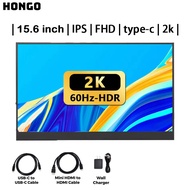 HONGOPortable Monitor-15.6 Inch Slim Computer Display Gaming Monitor Full HD 2K USB Type-C Mini HDMI