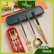 [MURAH] Travel 3in1 Stainless Steel Cutlery Set Fork Spoon Coffee Spoon Set Sudu Garfu Chopsticks St