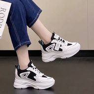 Giày thể thao độn đế nữ 8cm Quảng Châu dáng thể thao da phối lưới trẻ trung năng động tăng chiều cao