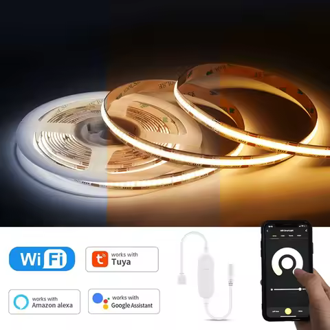 WiFi COB CCT LED Strip Light 12V 1m 2m 3m 4m 5m 10m WWCW Flexible Dimmable Lamp Warm Color Deco for 