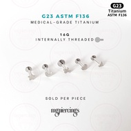 Medical-Grade Titanium G23 ASTM F136 Star, Moon, Cross, Heart, Triangle Stud Labret piercings 16G Ti