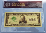 uang souvenir gold foil bergambar 100.000 dollars amerika dengan plastik frame Soufenir GOLDFOIL 100