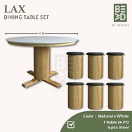 LAX Round Dining Table 1+6 Chair Stool Special Modern Design Meja Makan Bulat 3.5FT/4FT Stool Kerusi