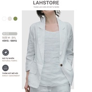 LAHSTORE women's linen blazer with long sleeves, elastic collar, square lapel, pocket AB08 (White, M