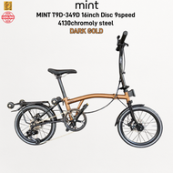 MINT T9D-349D Premium 16 Inch Folding Bike 9 Speed Disc Brake 4130 Chromoly Steel Lightweight Foldab