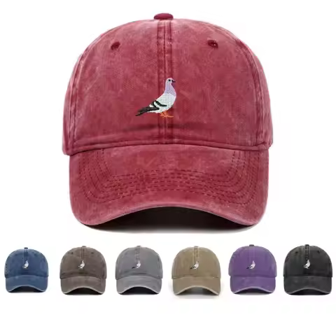 Pigeon Embroidery Pattern Baseball Cap Outdoor Sports Adjustable Distressed Faded Cap Casual Visors 