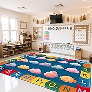 AQQA Classroom Carpets Playmat Rugs 7x5 Ft Colorful Clouds Kids Rug with Rubber Backing,Educational