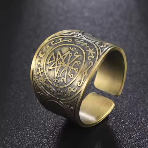 My Shape Vintage Solomon Rings Seal of The 7 Archangels Rings for Men Bronze Copper Ring Viking Rune