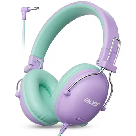 Acer Kids Headphones 74/85dB Safe Volume Kids Headphones with Cord 3.5mm Jack Stereo Wired On-Ear He