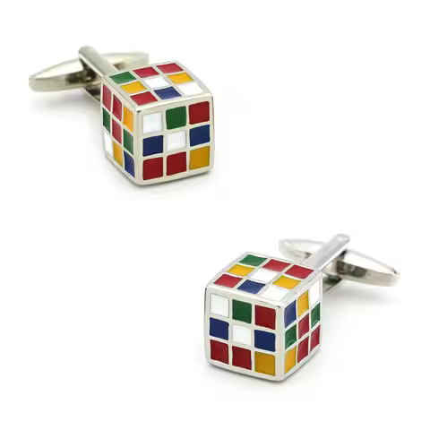 IGame Rubik's Cube Cuff Links Multi-color 3D Magic Cube Design Quality Brass Material Cufflinks For