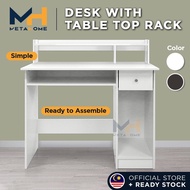 MetaHome Study Desk with Table Top Rack Wooden Writing Desk Computer Study Table Laptop Working Desk Large Meja Tulis