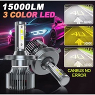 Neoglow 3 Colors 100W 15000LM Car H4 LED Headlight Bulb 4300K/6000K/3000K 三色汽车灯 H1 H7 H11 H4 Car Lig