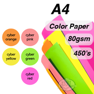 A4 Color Paper (80gsm) 450s/ream (Fluorescent Yellow/Green/Pink/Orange/Red/Mix)