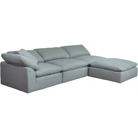 Performance Fabric Modular Sofa, 4PC Ocean Blue Sectional with L-Shaped Design