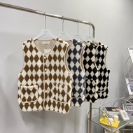 Lamb Wool Diamond Checked Vest Jacket QQ