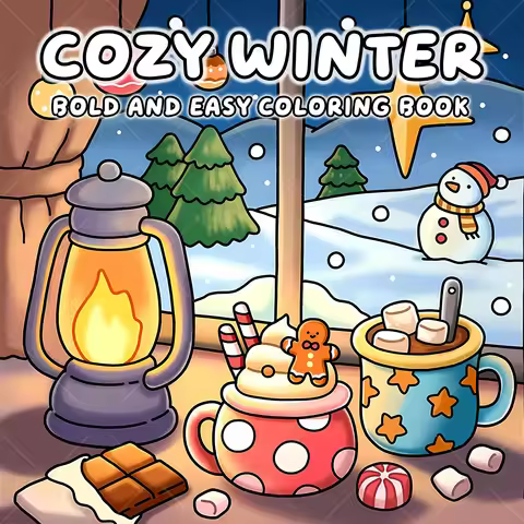 COZY WINTER Coloring Book for Adults Bold & Easy Cozy Winter Hygge Scenes Stress Relief Relax DIY Dr