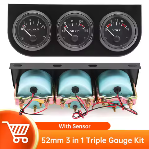 52mm 3 in 1 Triple Gauge Kit oil Temp Gauge 50-150℃ Oil Pressure Gauge 0-7 OIL/KG Voltmeter 8-16V Wi