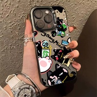 Graffiti Black Cat Cartoon Pattern Phone Case Compatible for IPhone 11 12 13 Pro Max 14 15 7 8 Plus SE 2020 XR X/XS Max Silicone Case Anti Drop Metal Button