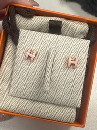 Hermes 耳環 mini pop h 粉紅色 玫瑰金