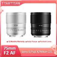 TTArtisan 75mm F2 AF Auto Focus Portrait Full Frame Photography Lens For Fuji XF XT30 III Sony E A7C