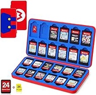 T Tersely 24-Slot Switch Game Card Case, Portable Nintendo Switch Game Card Holder with 24 Game Card Slots &amp; 24 Micro SD Card Slots, Compatible with Lite/OLED/NS Games - Mario Overalls