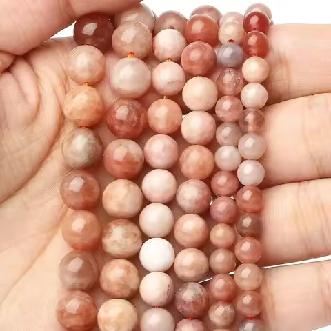 6/8/10mm AA Natural Stone Sunstone Bead Pink Smooth Round Loose Spacer Beads for Jewelry Making Supp