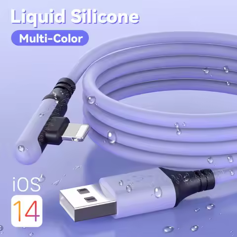Liquid Silicone Data Cable 0.3/1.2/1.8M 90 Degree USB Cable for IPhone 13 12 11 Pro Max X XR XS 8 7 