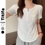 Women's short-sleeved maternity t-shirt with buttoned pocket and soft elastic fabric HL159 HL066- Ti