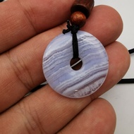 天然蓝纹玛瑙平安扣吊坠 25cmm Natural Blue Lace Agate  Donut Design Necklace