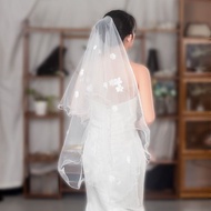 Single layer 110x150cm SR144 White Blossom Veil with White flowers Veil hijab Bridal Veil White Veil