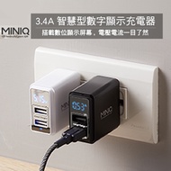 【MINIQ】智慧型電流電壓顯示 大電流3.4A 雙USB孔充電器(台灣製造) -黑色