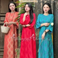 Áo dài cách tân nữ dáng suông gấm thọ dơi không cổ tròn Chaang may sẵn ADC798 áo dài xuông xưa dự ti
