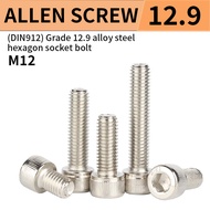 M12 (12mm) Hex Socket Cap Head Hex Screw Gred 12.9 Kekuatan Tinggi Soket Hex Bersalut Nikel Penutup 