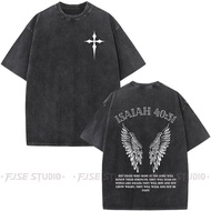 FJSE Studio Washed Bible Verse Black Print tshirt for men casual loose short sleeve