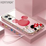 Hontinga Casing Case For OPPO Reno 7 Pro Reno7 Pro 5G Case Anime Minnie Mouse Luxury Chrome Plated Soft TPU Square Phone Case Full Cover Camera Protection Anti Gores Rubber Cases For Girls