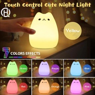 LED Night Light Soft Silicone Touch Sensor Cat Sleeping Lamp Home Bedroom Decoration 7 Colors Birthd
