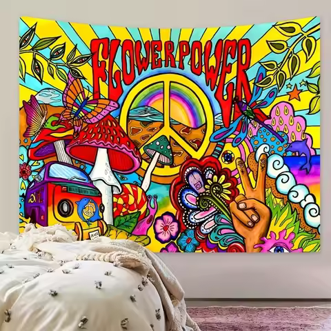 VIKAMA Hippie Psychic Flower Power Tapestry Pop Style Background Cloth Hippie Atmosphere Room Decora