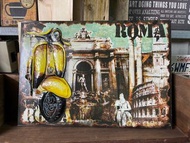 復古 偉士牌 Vespa 羅馬假期 Roma 立體畫 金屬 掛畫60x42cm