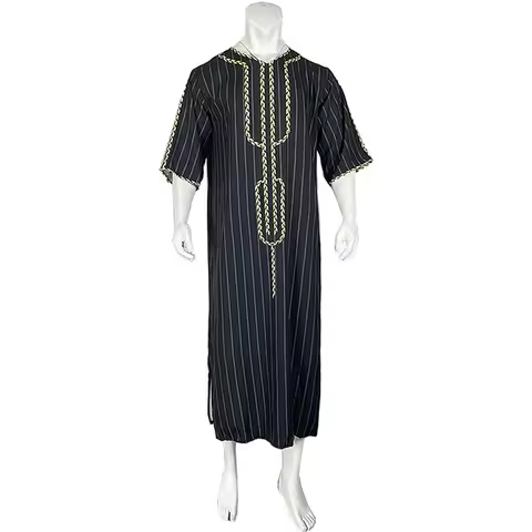 Muslim Men Clothing Moroccan Caftan Hand Embroidered Loose and Breathable Djellaba Abaya Thobe for M