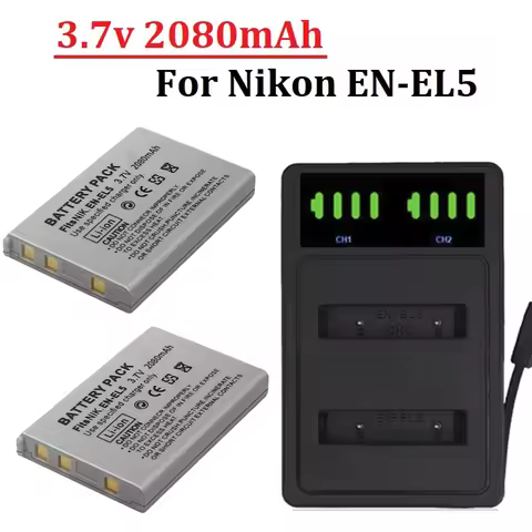 ENEL5 EN-EL5 EL5 Battery + Dual Charger 2080mAh for Nikon Coolpix P530 P520 P510 P100 P500 P5000 P51