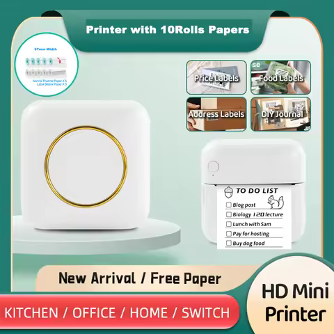 C20 Portable Mini Printer with 10Rolls Thermal Papers Mini Label Maker Thermal Printer Inkless Print