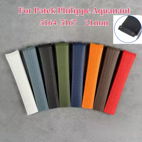 21mm Silicone Watch Band For Patek Philippe Aquanaut 5164 5167 Black Rubber Strap Sweatproof Wrist B