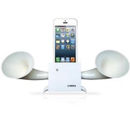 限量各3組!(福利品~功能皆正常)(iPhone SE 系列以下機種專用)雙聲道立體擴音器ZIMMA 山毛櫸(雪白版)