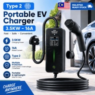 Portable EV Charger 3.5KW 16A Type‑2 UK 3‑Pin Plug 5M Cable LCD Display EVSE Home Use Electric Car C