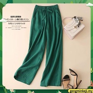 LAHSTORE wide-leg pants in raw linen with elastic waistband and waistband Q D07 (White)