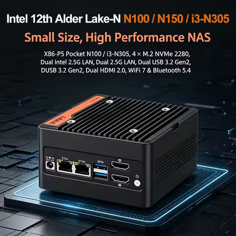 SZBOX X86-P5 Pocket NAS Intel 12th Alder Lake-N N100 N150 i3-N305 4x M.2 NVMe Dual 2.5G LAN WiFi 7 U