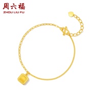 ZHOU LIU FU 周六福 999 Pure Gold Unique Square Design Bracelet for Women, 24K Gold Fashionable Versatile Dainty Bracelet Adjustable Link Chain for Girls Girlfriend